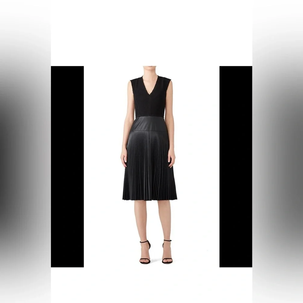 Rebecca Taylor V-Neck Faux Leather / Knit Dress | Size 0 | Black - Picture 1 of 7